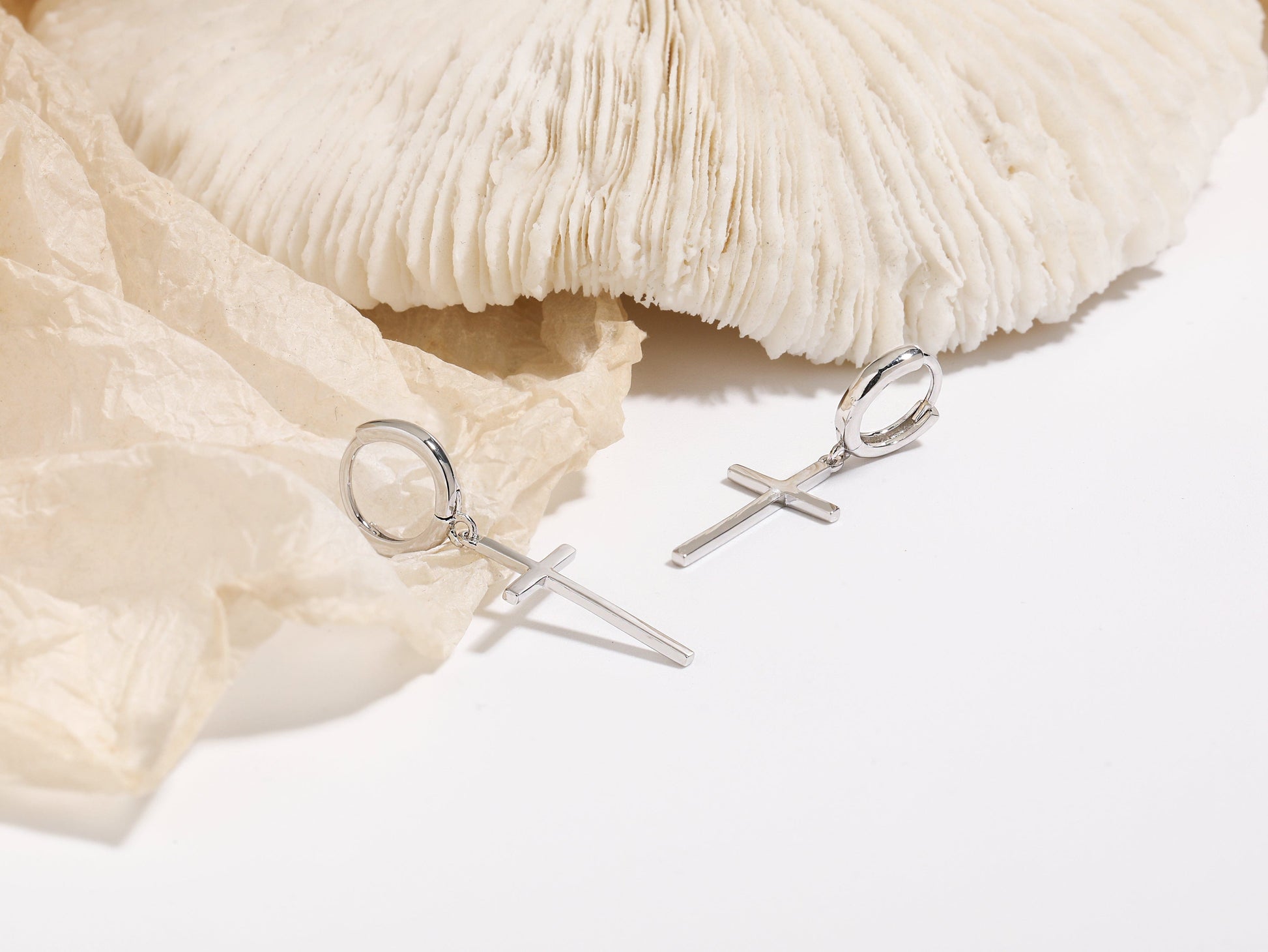 Sterling Silver Cross Charm Huggie Hoops Sterling Silver Cross Charm Huggie Hoops