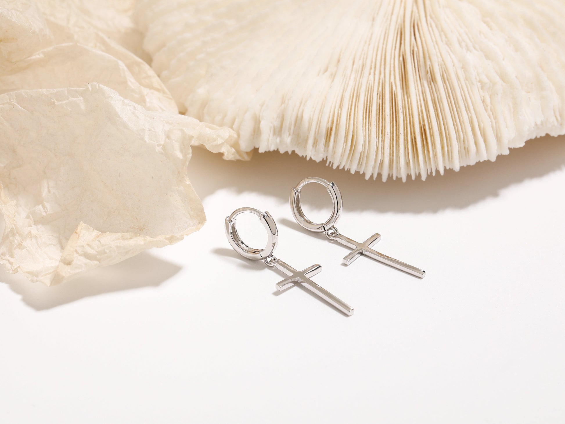 Sterling Silver Cross Charm Huggie Hoops Sterling Silver Cross Charm Huggie Hoops