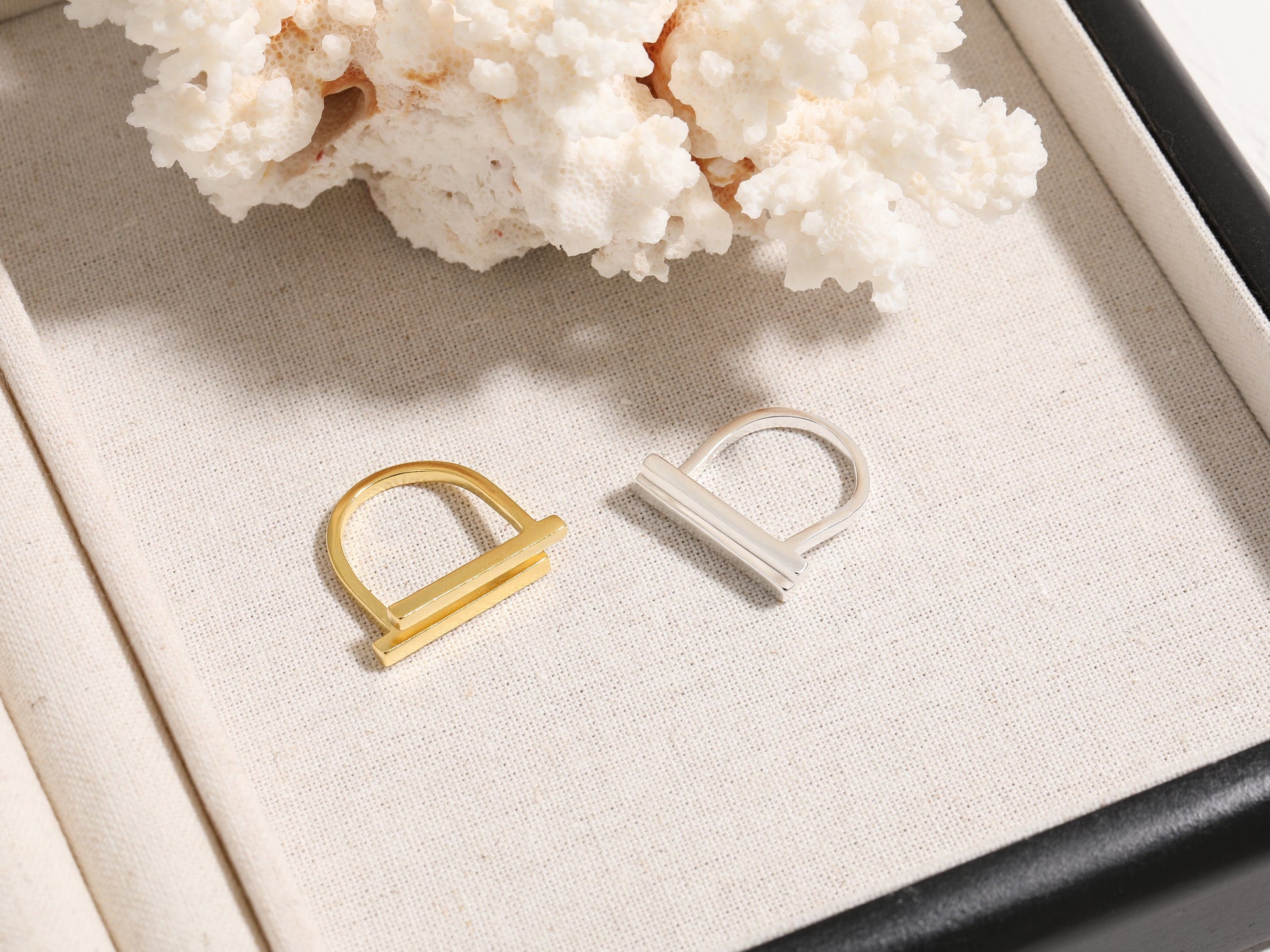 18K Gold or Silver Double Bar Statement Ring Elevate Your Style with an 18K Gold or Silver Double Bar Geometric Statement Ring - Adjustable and Modern Design