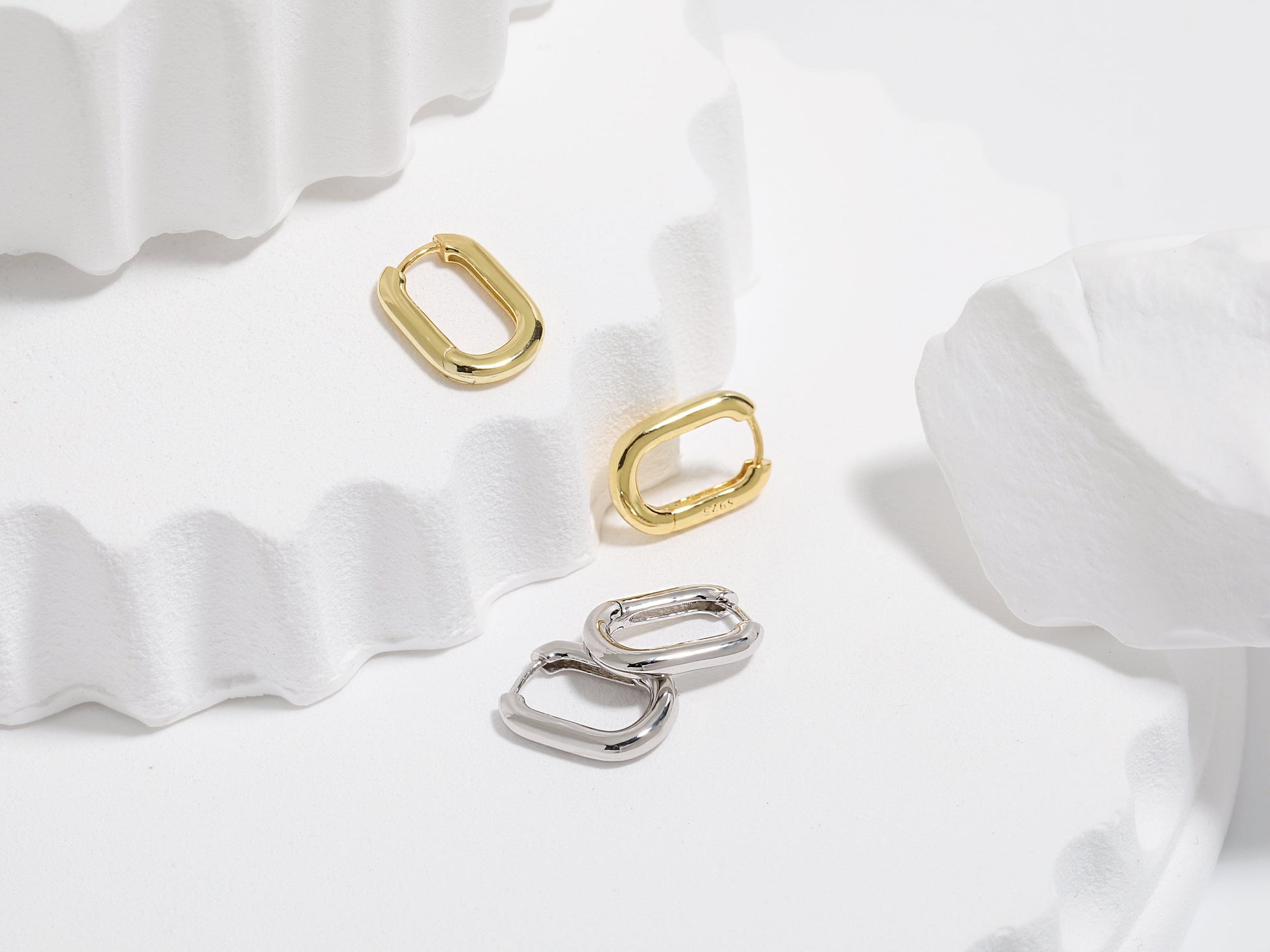 Rectangular Oval Hoop Earrings Elevate Your Style with Silver Rectangular Oval Hoop Earrings - Minimal Geometric U Shape Design