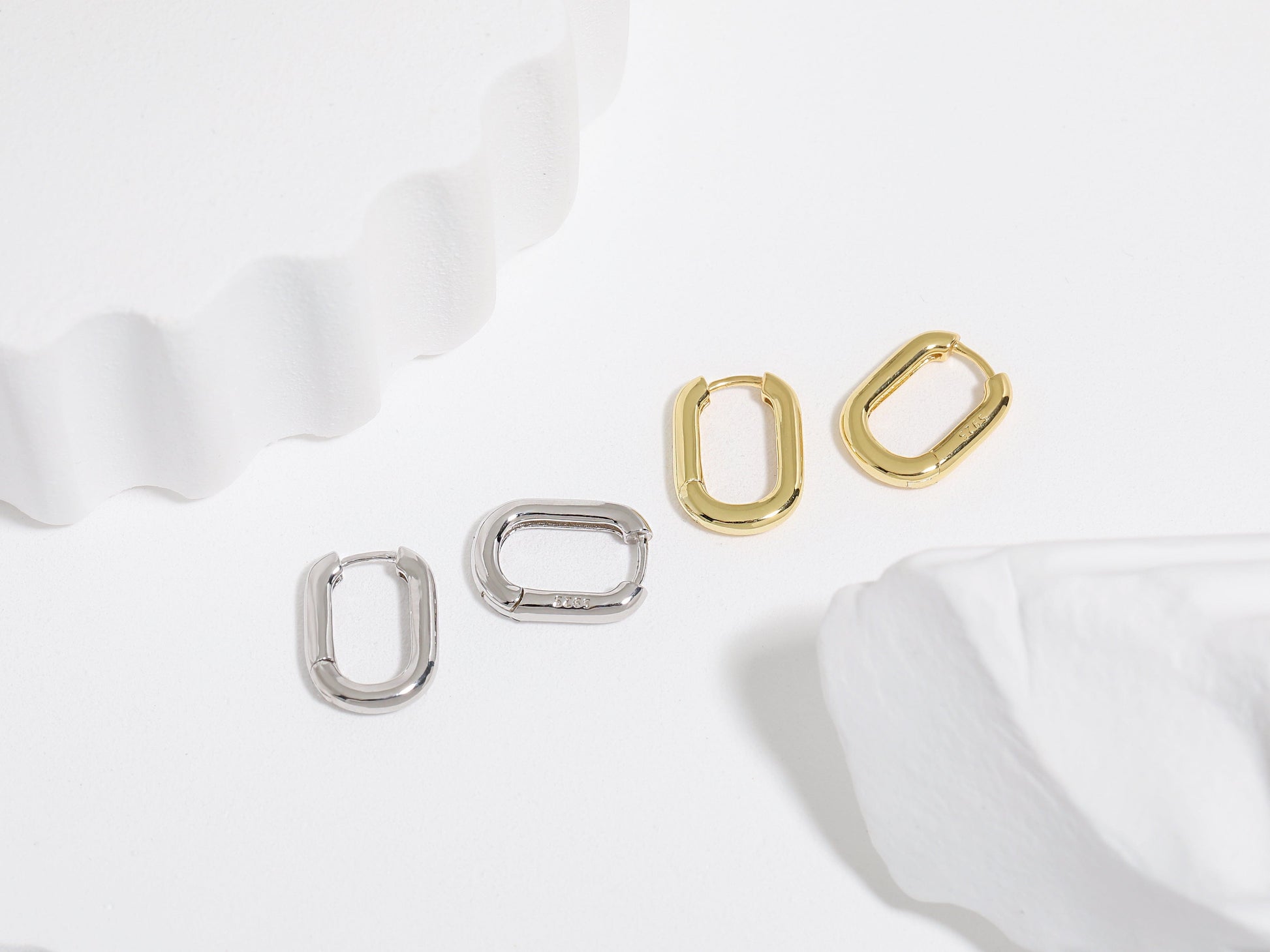 Rectangular Oval Hoop Earrings Elevate Your Style with Silver Rectangular Oval Hoop Earrings - Minimal Geometric U Shape Design