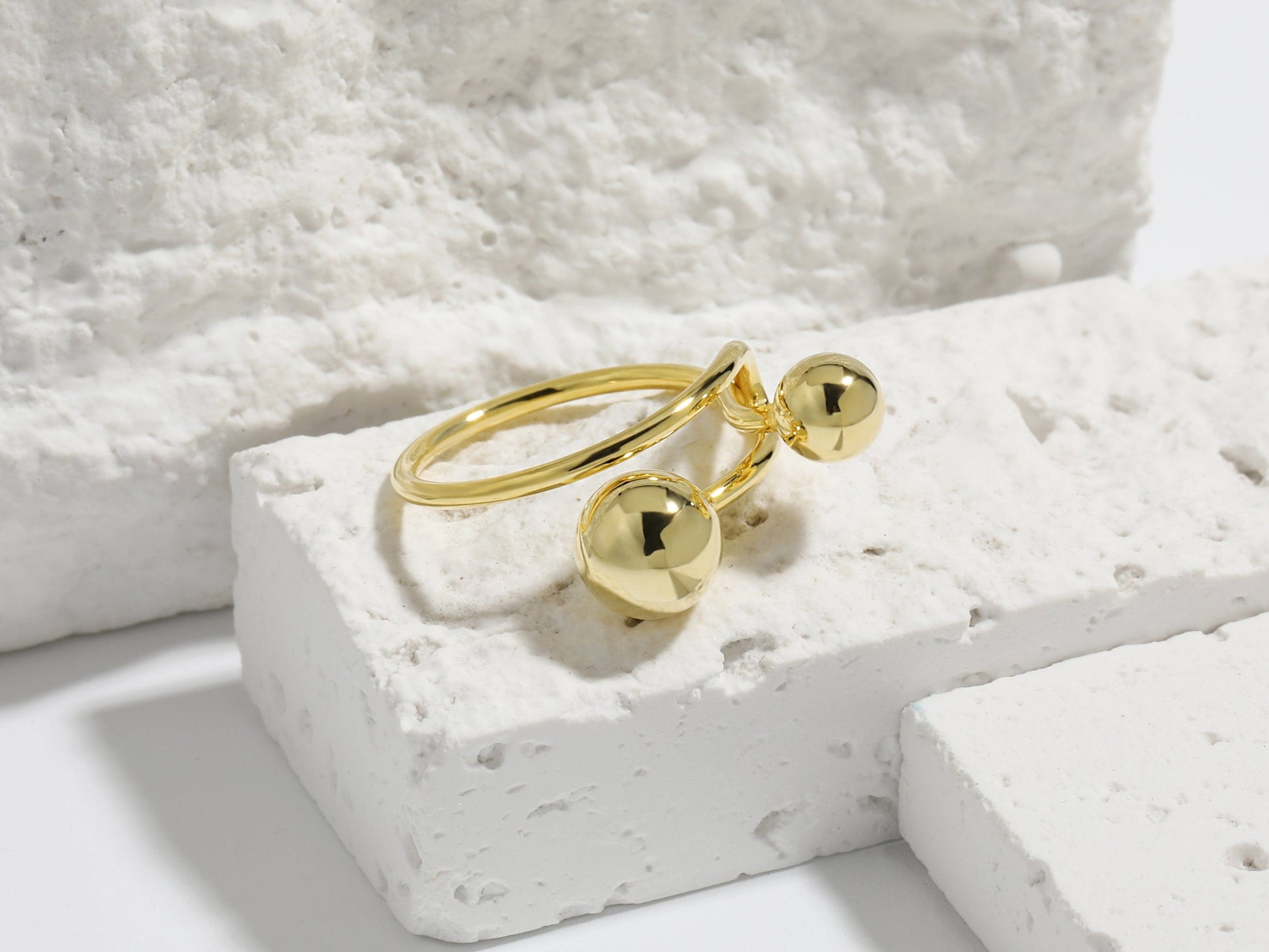Sculptural Double Sphere Open Ring Sculptural Double Sphere Open Ring