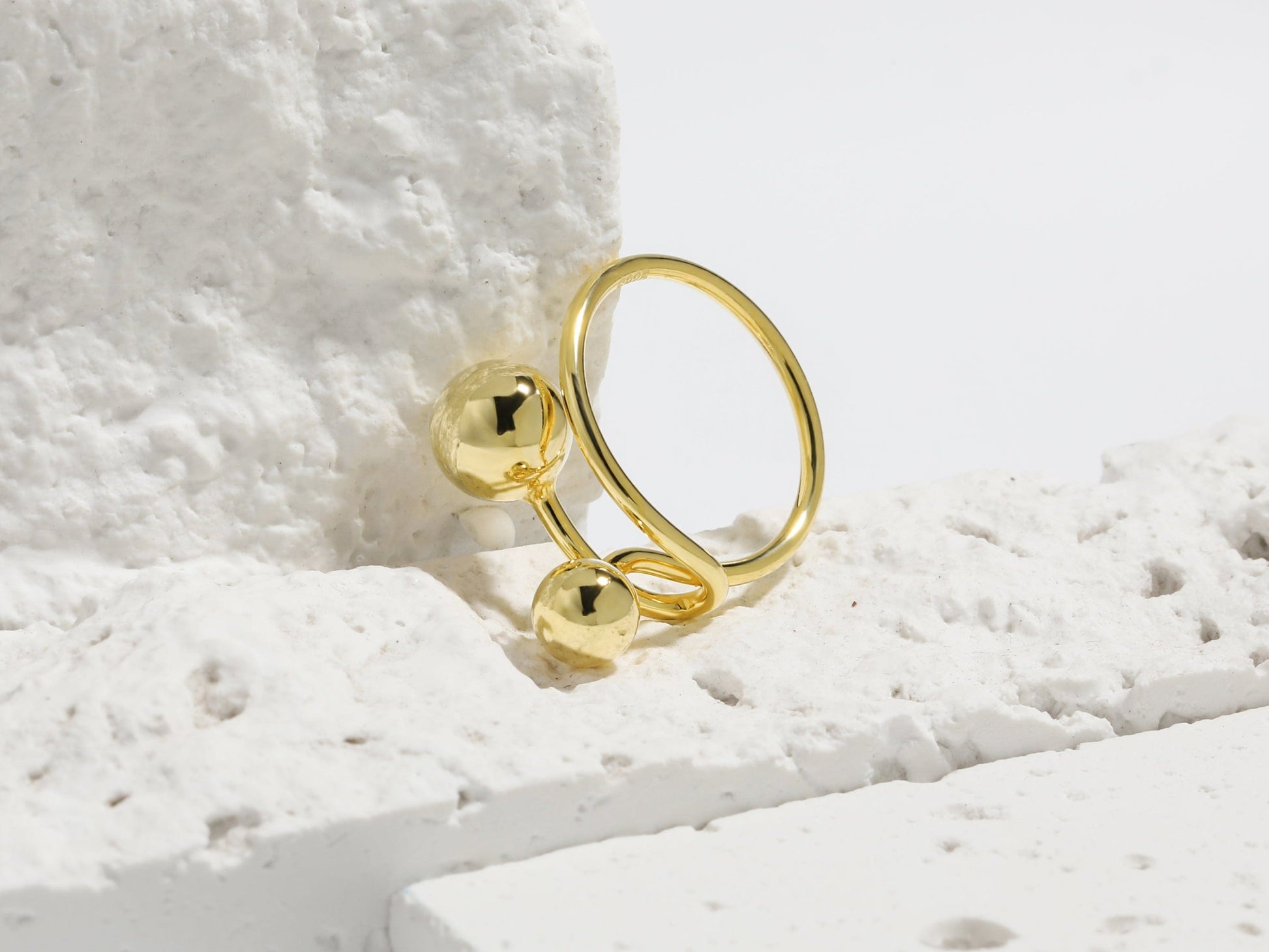 Sculptural Double Sphere Open Ring Sculptural Double Sphere Open Ring