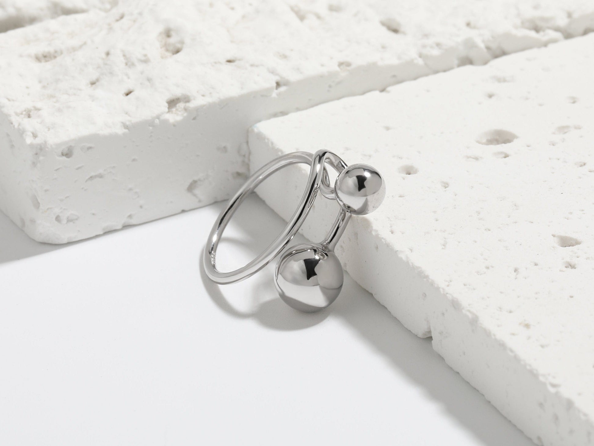 Sculptural Double Sphere Open Ring Sculptural Double Sphere Open Ring