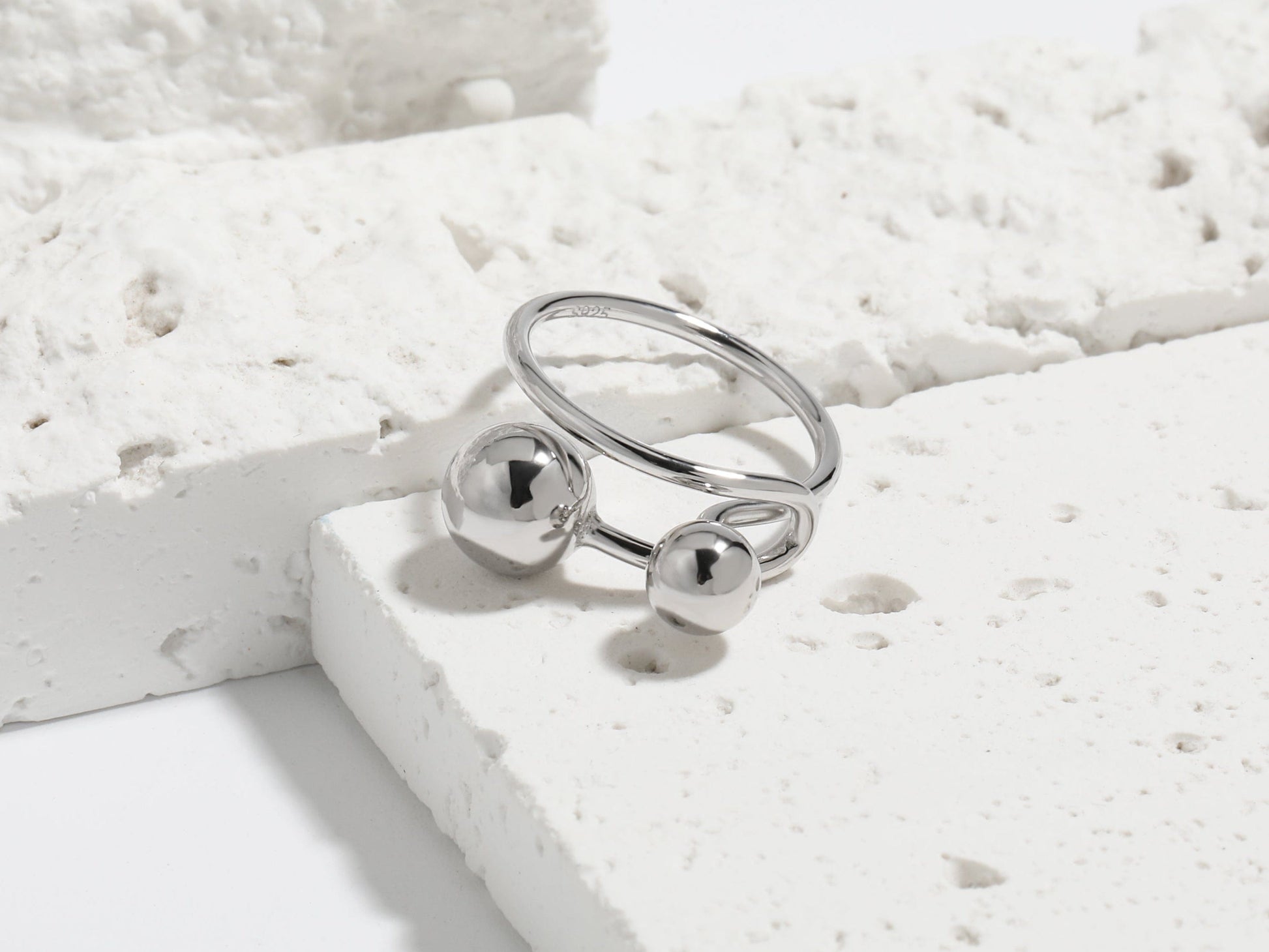Sculptural Double Sphere Open Ring Sculptural Double Sphere Open Ring