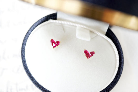 14K Gold Ruby Love Heart Stud Earrings 14K Gold Ruby Love Heart Stud Earrings - Perfect Stacking Gemstone Gift Earrings