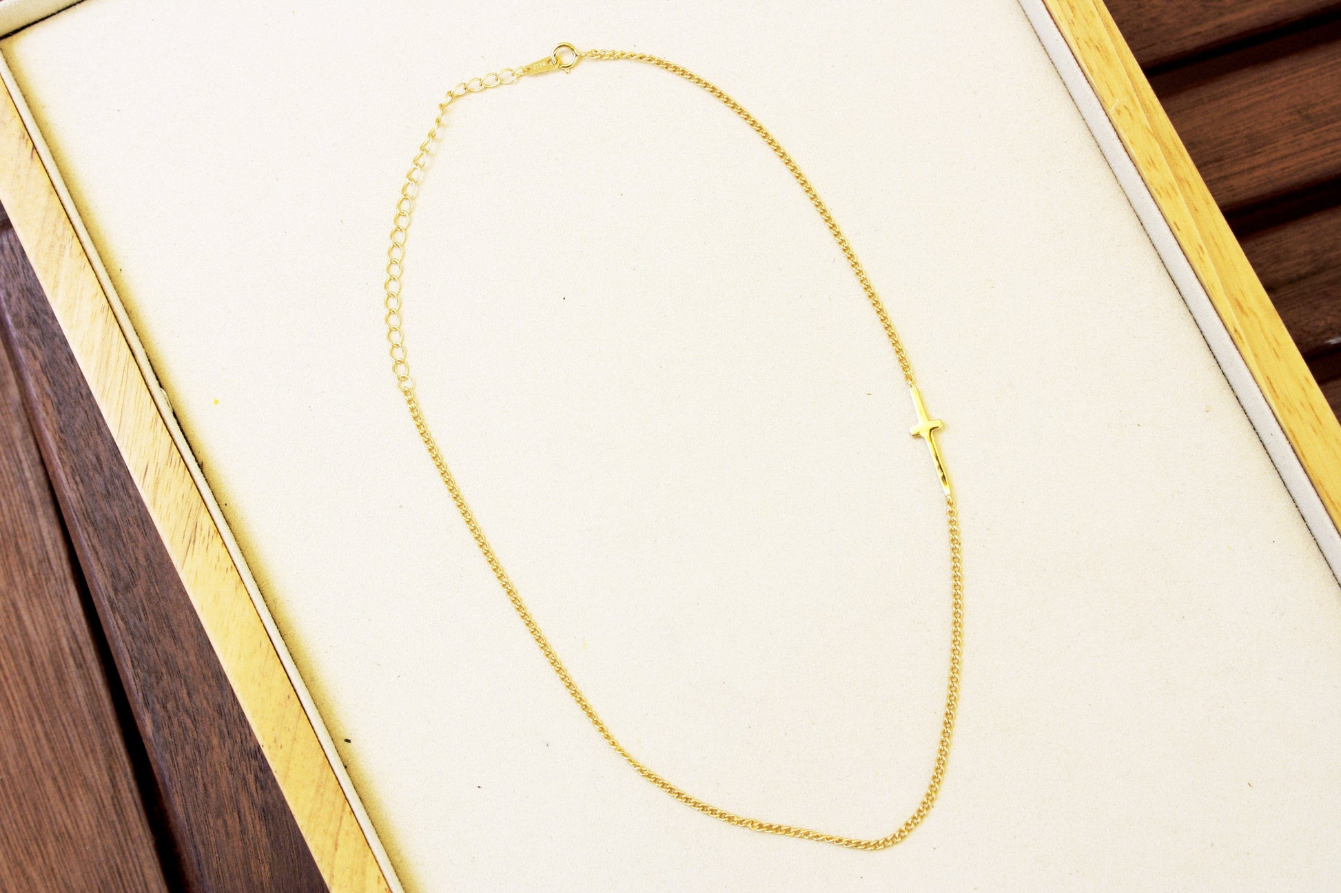 18K Gold 18K Gold Sideways Cross Choker Necklace Discover the Elegance of an 18K Gold Sideways Cross Choker Necklace - Perfect Layered Minimal Jewelry
