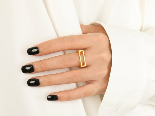 Geometric Rectangle Cutout Adjustable Ring Geometric Rectangle Cutout Adjustable Ring