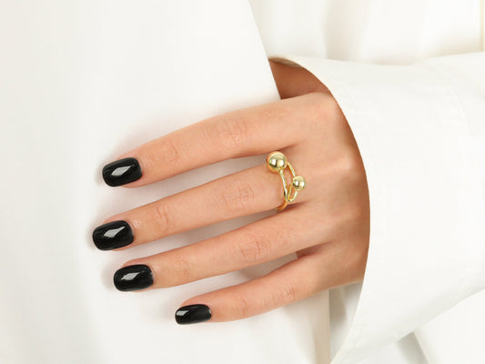 Sculptural Double Sphere Open Ring Sculptural Double Sphere Open Ring