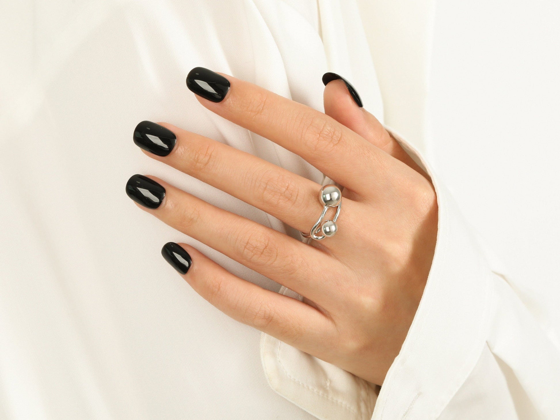 Sculptural Double Sphere Open Ring Sculptural Double Sphere Open Ring