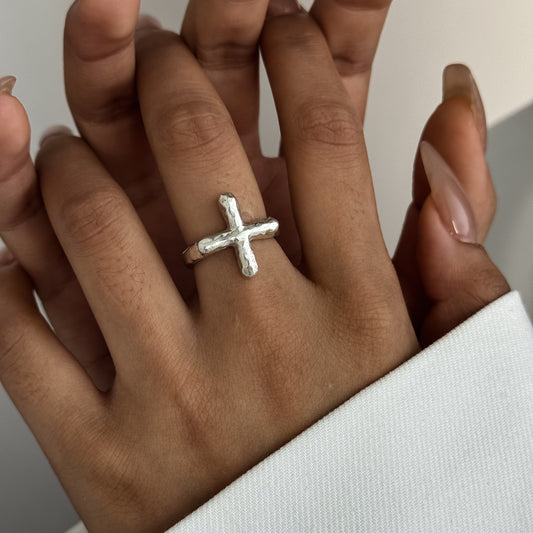 Hand-Hammered Sterling Silver Cross Ring