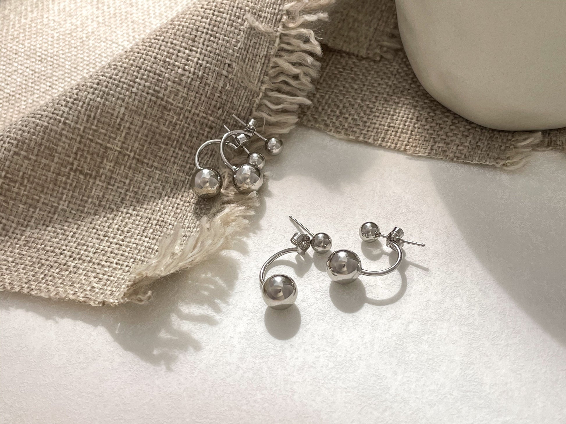 925 Sterling Silver Sterling Silver Double Ball Ear Jacket Sterling Silver Double Ball Ear Jacket - Statement Geometric Front and Back Earrings