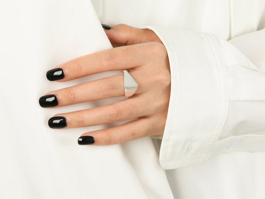 925 Sterling Silver Sterling Silver Triangle Matte Statement Ring Elevate Your Style with a Sterling Silver Triangle Matte Statement Ring - Modern, Designer, Adjustable