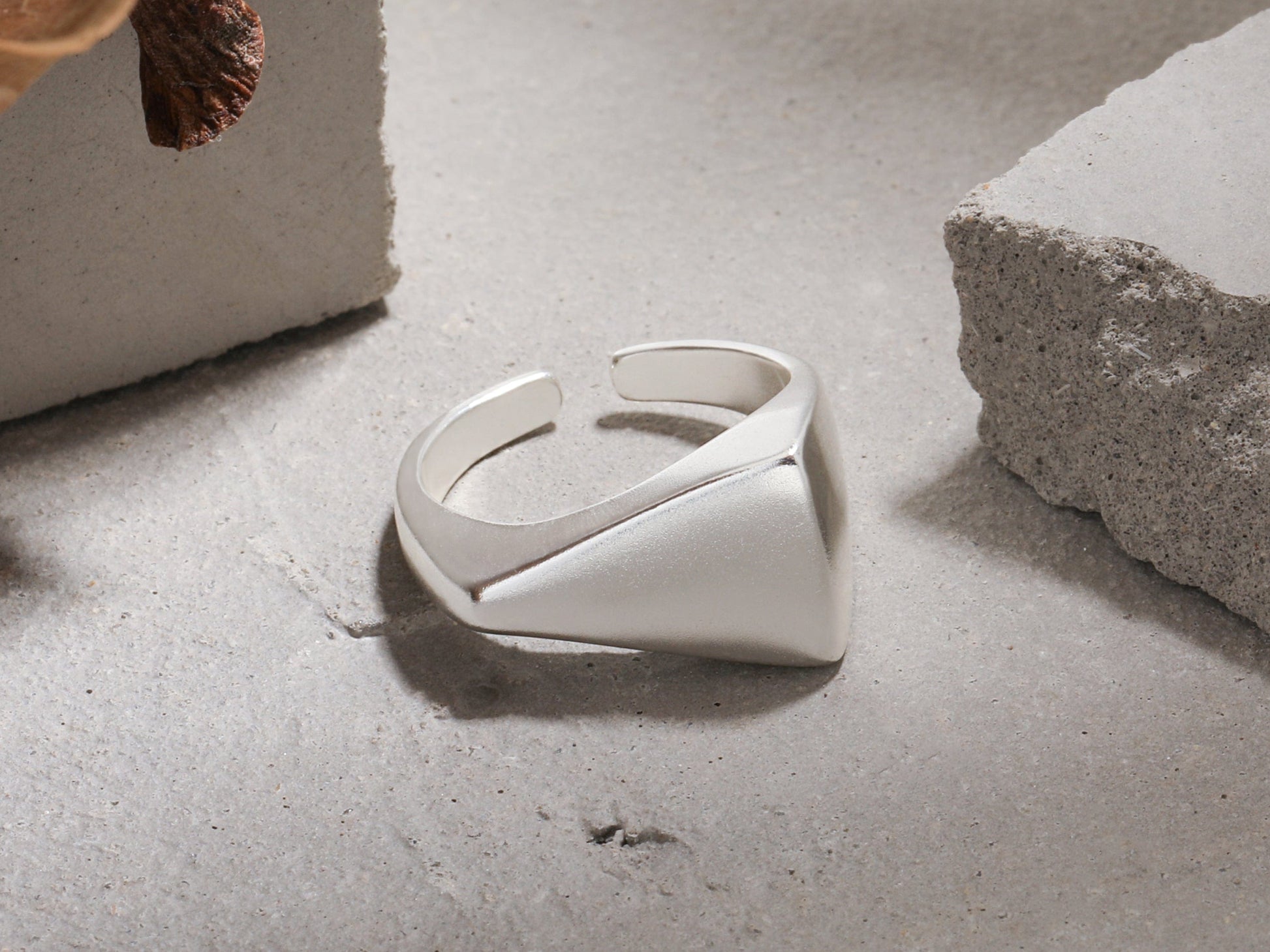 925 Sterling Silver Sterling Silver Triangle Matte Statement Ring Elevate Your Style with a Sterling Silver Triangle Matte Statement Ring - Modern, Designer, Adjustable
