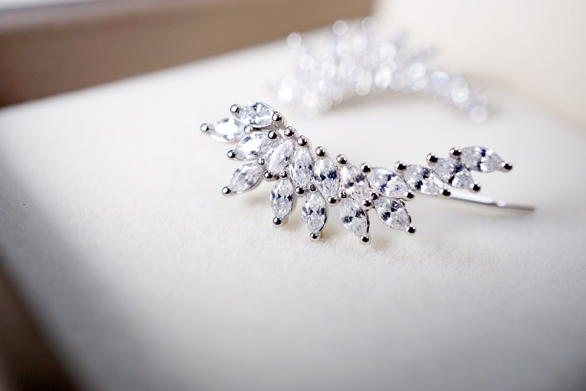 925 Sterling Silver Sterling Silver Cluster Stone Angel Wing Ear Climber Sterling Silver Angel Wing Ear Climber: Sparkly Cluster, Marquise, and Leaf Design Earrings