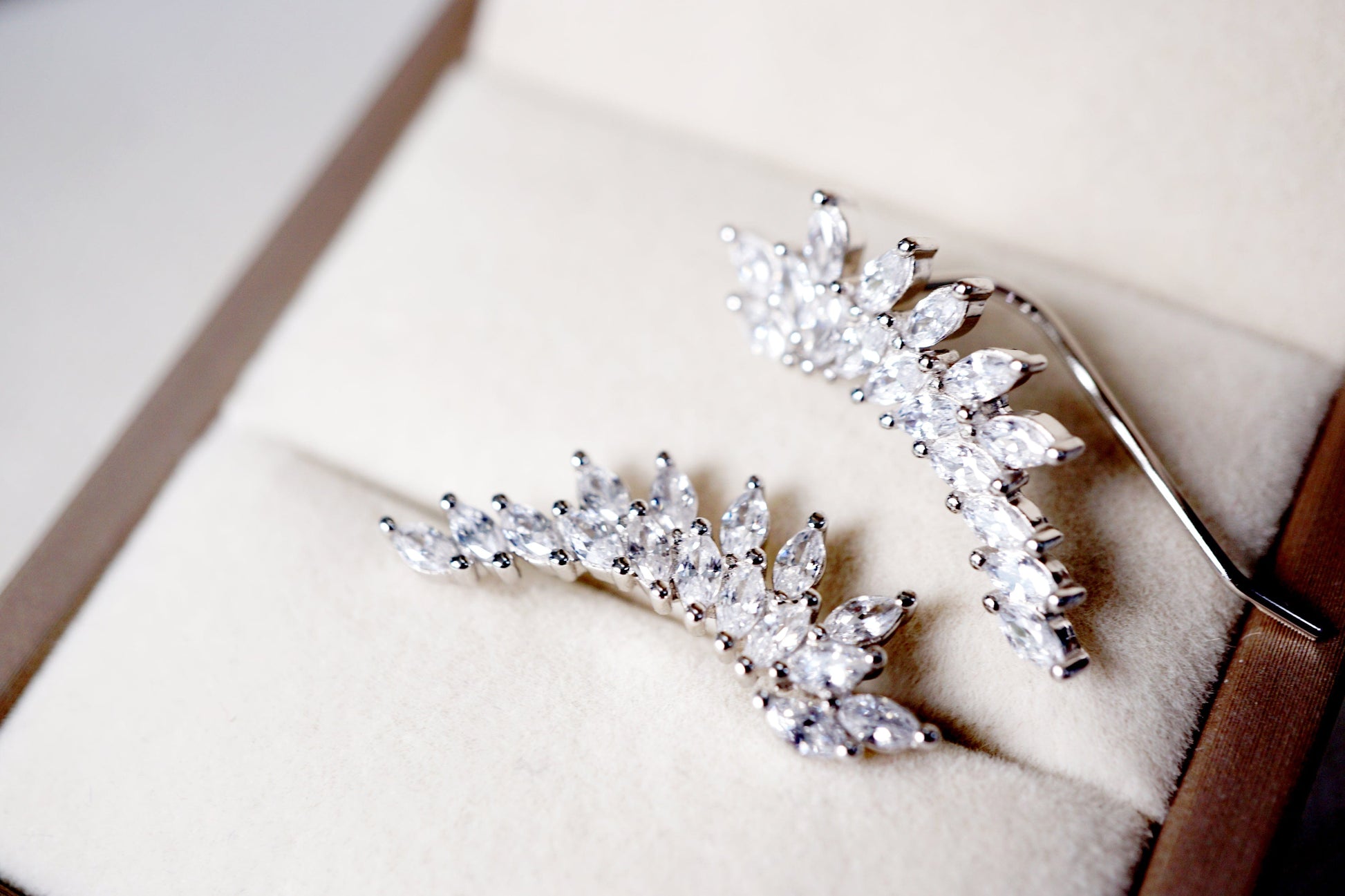 925 Sterling Silver Sterling Silver Cluster Stone Angel Wing Ear Climber Sterling Silver Angel Wing Ear Climber: Sparkly Cluster, Marquise, and Leaf Design Earrings