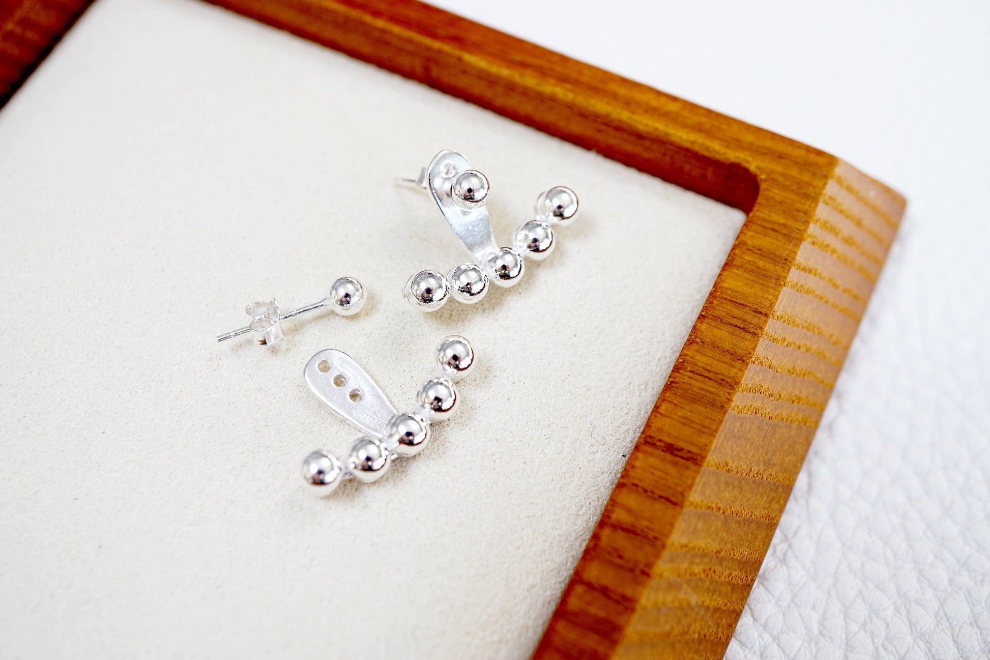 925 Sterling Silver Silver Bead Arc Ear Jacket with Ball Stud Elevate Your Style with Silver Bead Arc Ear Jacket and Ball Stud Geometric Earrings