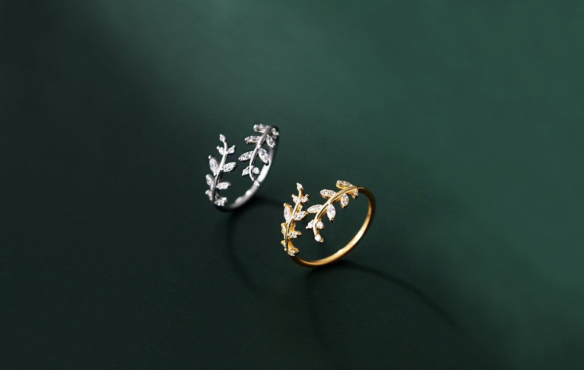 Silver or Gold Cubic Zirconia Leaf Wrap Ring Silver or Gold Cubic Zirconia Leaf Wrap Ring