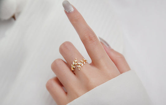 Silver or Gold Cubic Zirconia Leaf Wrap Ring Silver or Gold Cubic Zirconia Leaf Wrap Ring