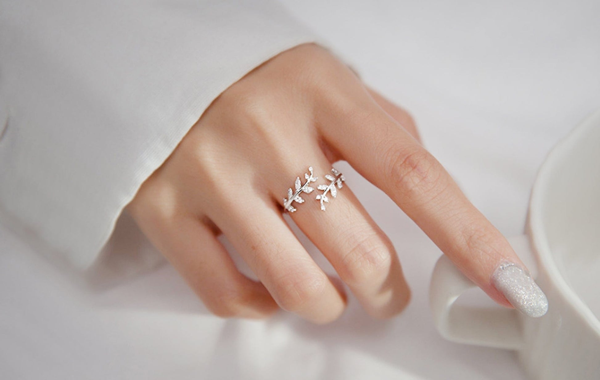 Silver or Gold Cubic Zirconia Leaf Wrap Ring Silver or Gold Cubic Zirconia Leaf Wrap Ring