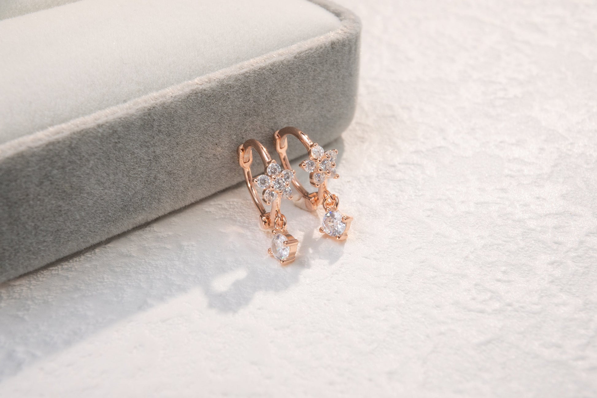 Dainty Flower Huggies with Dangling CZ Charm Dainty Flower Huggies with Dangling CZ Charm