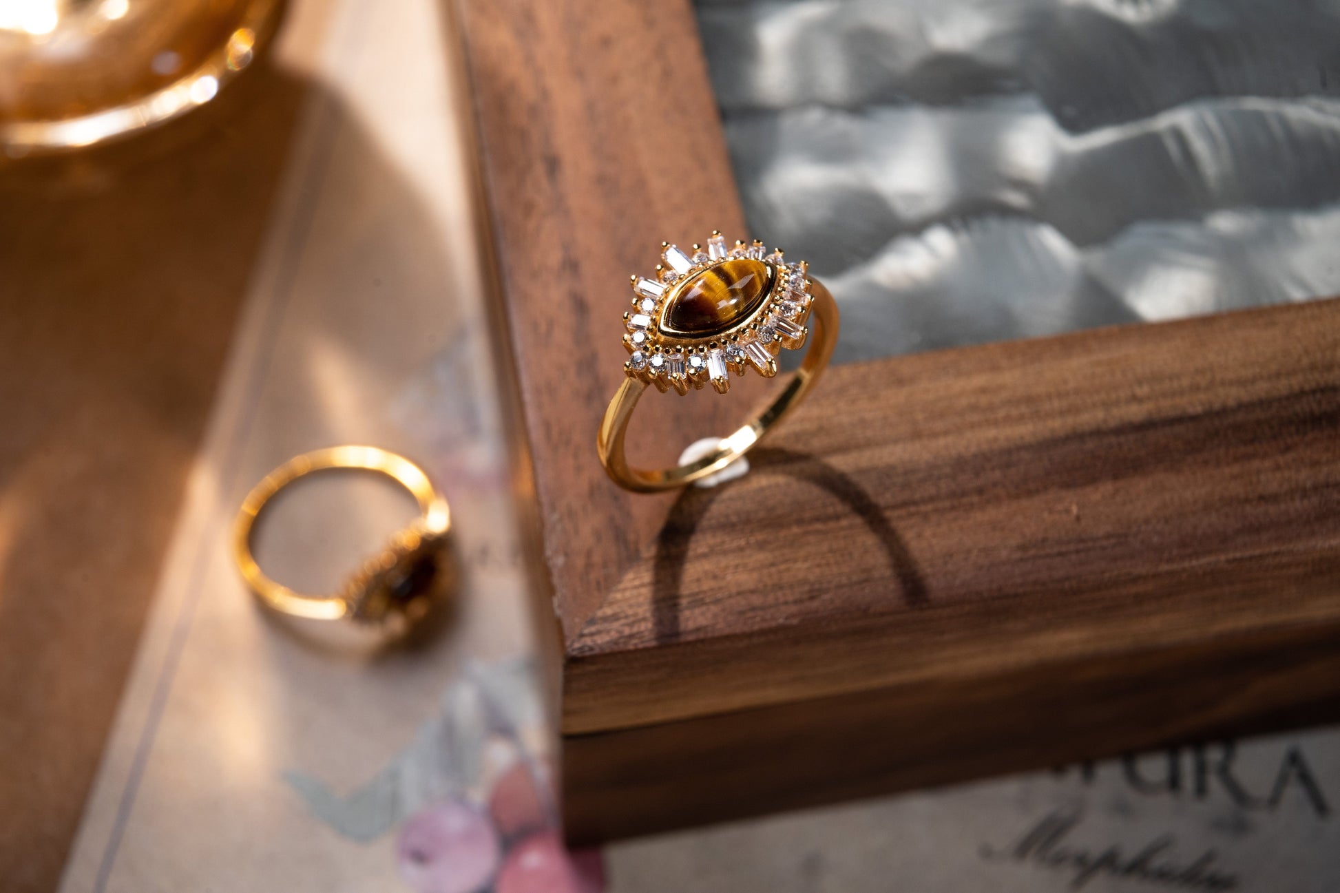 Natural Marquise Tiger Eye Stackable Ring Natural Marquise Tiger Eye Stackable Ring