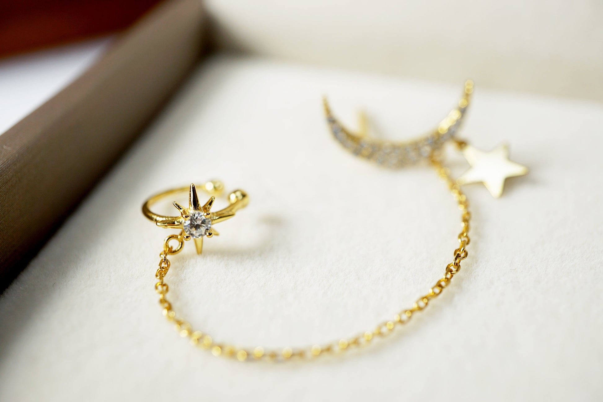 Moon Earrings with Chain Star Ear Cuff Elevate Your Style with Crescent Moon Earrings and Star Ear Cuff - Celestial Dangle Chain Jewelry