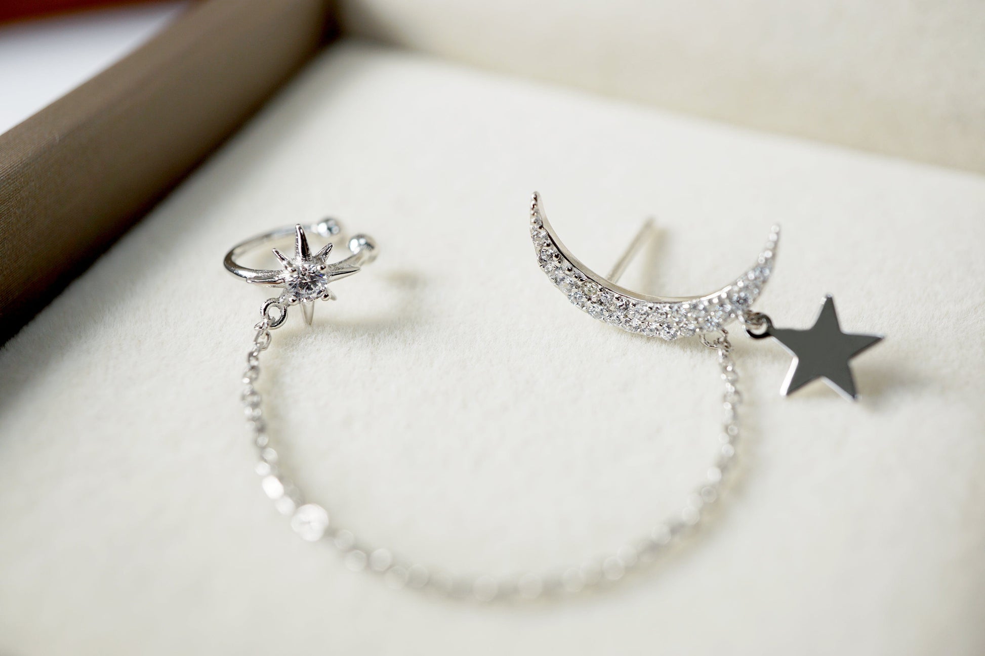 Moon Earrings with Chain Star Ear Cuff Elevate Your Style with Crescent Moon Earrings and Star Ear Cuff - Celestial Dangle Chain Jewelry