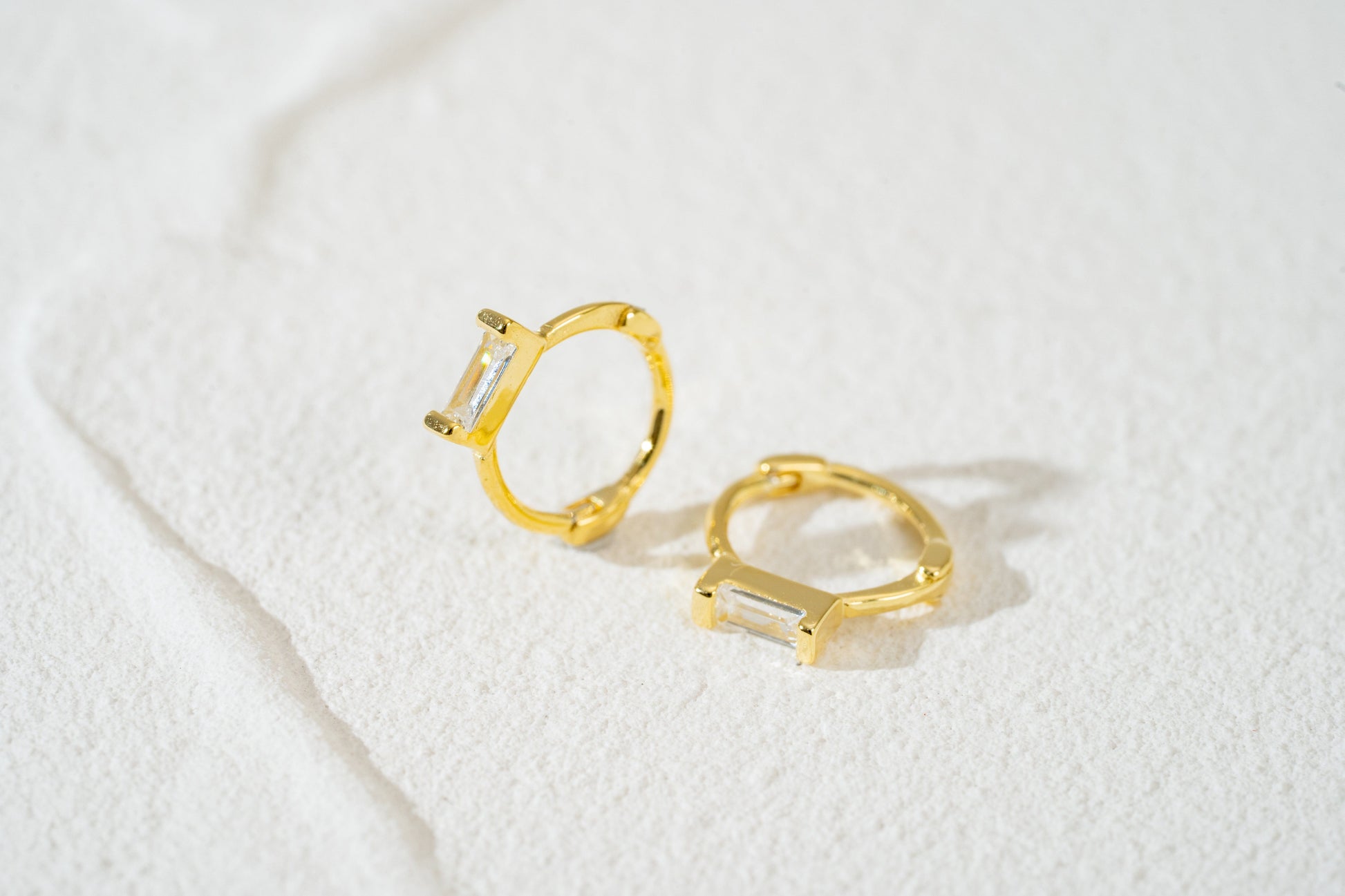 Green Baguette CZ Small Huggie Hoop Earrings Elevate Your Style with Green Baguette CZ Huggie Hoops and Celestial Earrings Collection