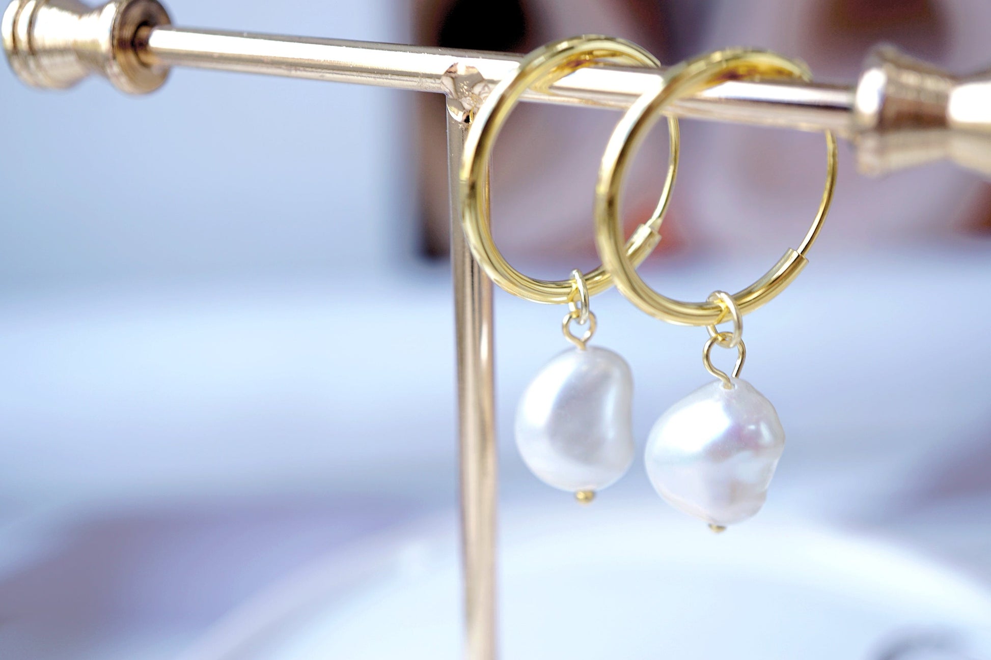 15mm Pearl Charm Hoop Earrings Elegant 15mm Pearl Charm Hoop Earrings - Perfect Geometric Pearl Drop Earrings for Bridesmaid Gifts