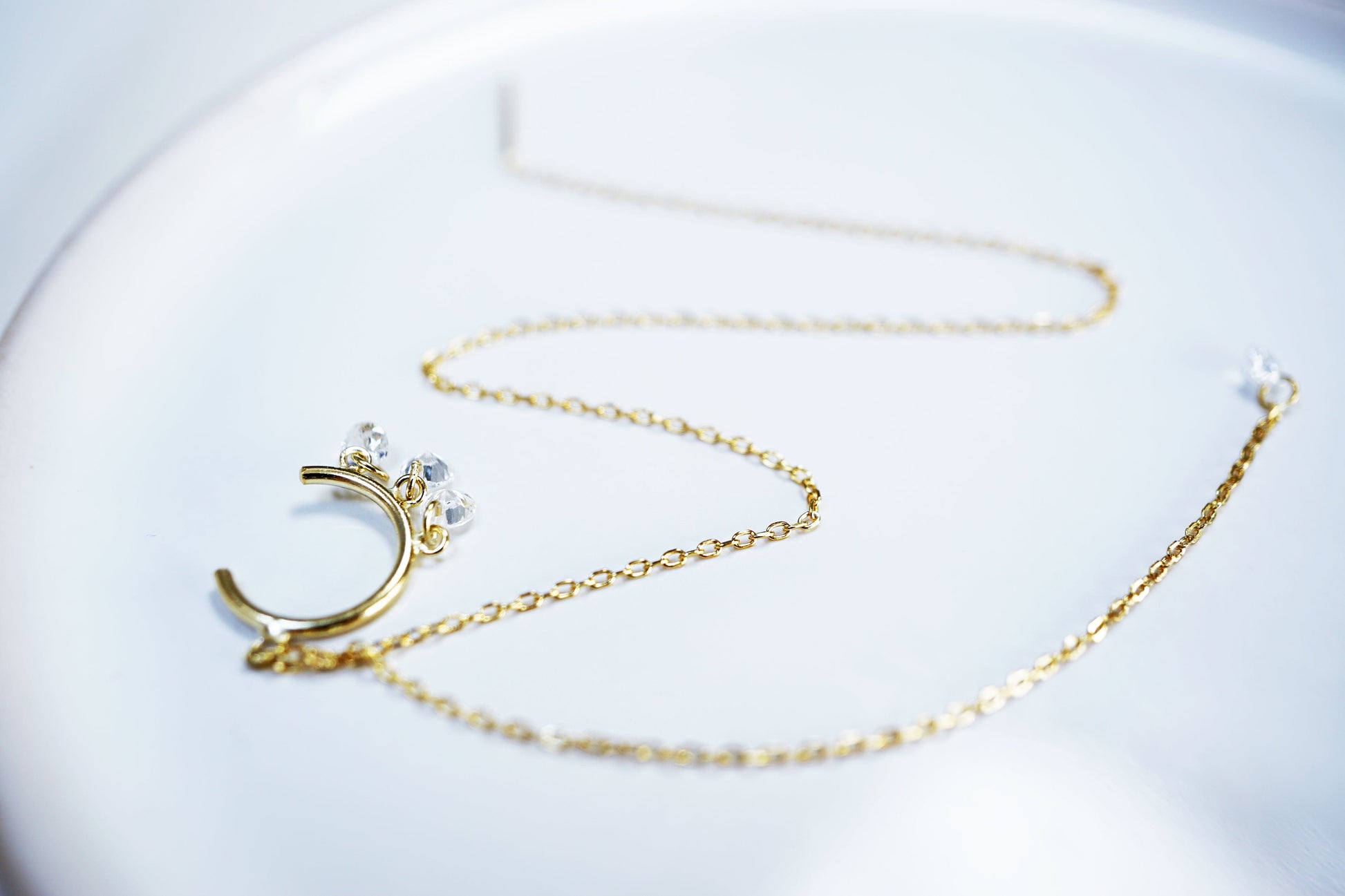 18K Gold CZ Trio Ear Cuff with Adjustable Chain Threader 18K Gold CZ Trio Ear Cuff with Adjustable Chain Threader