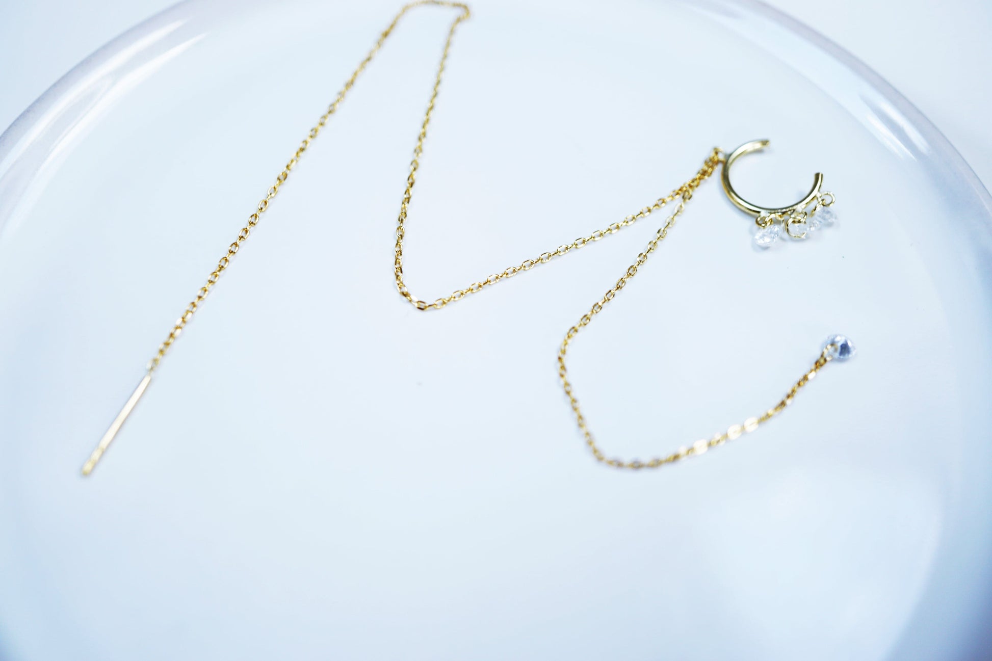 18K Gold CZ Trio Ear Cuff with Adjustable Chain Threader 18K Gold CZ Trio Ear Cuff with Adjustable Chain Threader