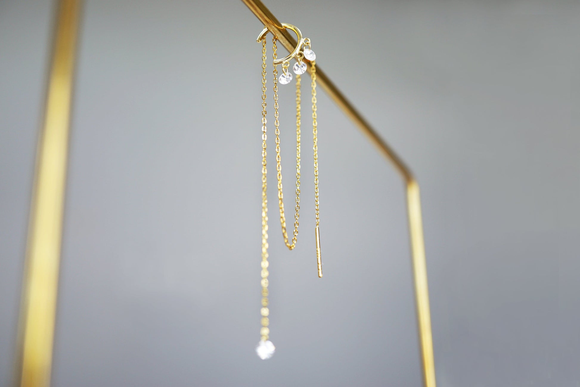 18K Gold CZ Trio Ear Cuff with Adjustable Chain Threader 18K Gold CZ Trio Ear Cuff with Adjustable Chain Threader