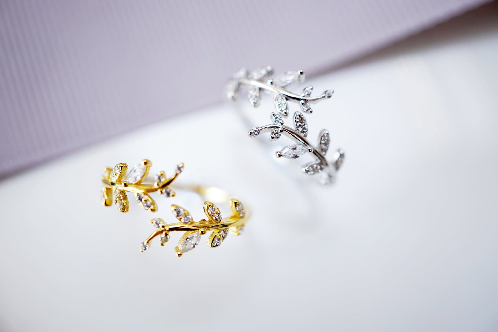 Silver or Gold Cubic Zirconia Leaf Wrap Ring Silver or Gold Cubic Zirconia Leaf Wrap Ring