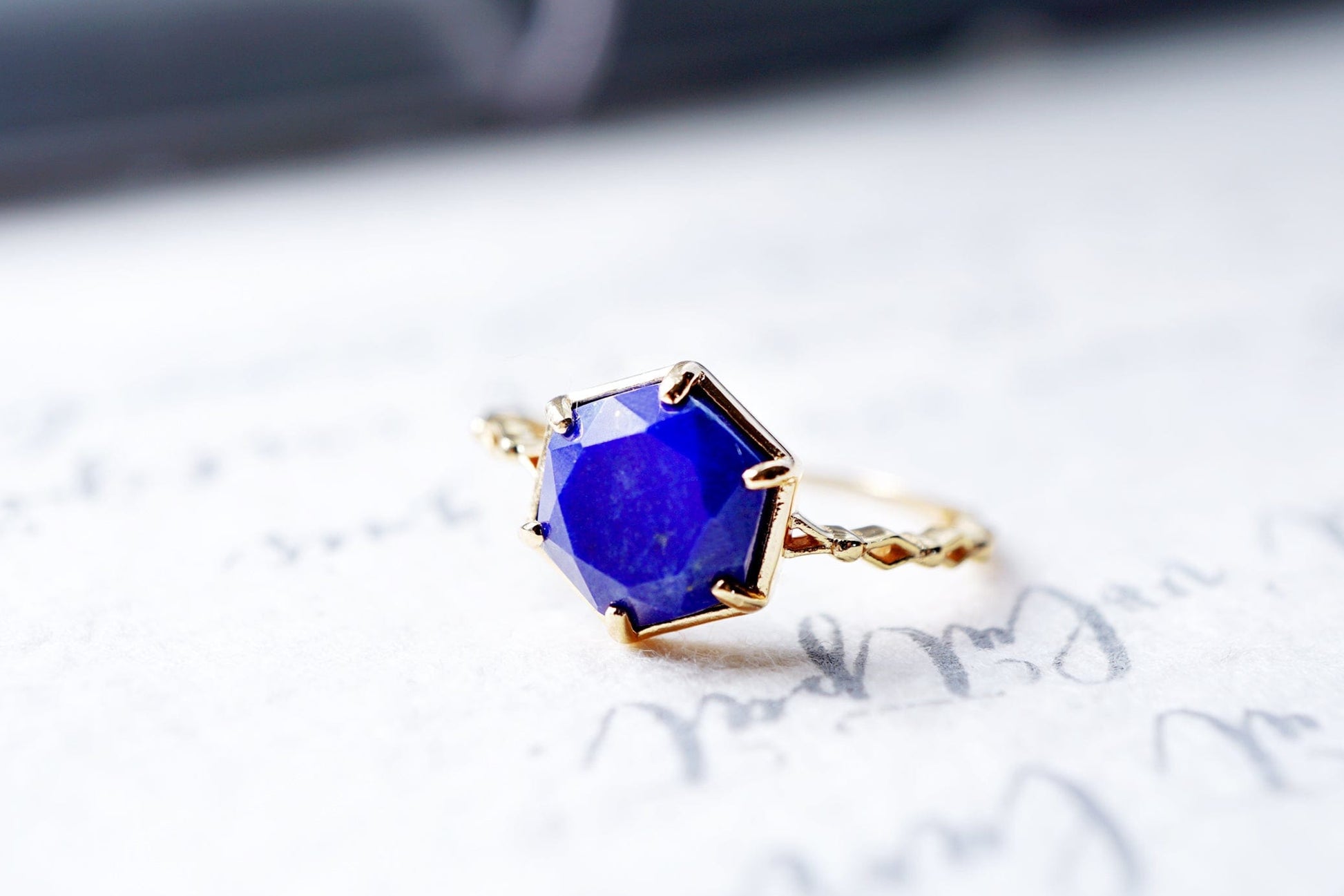 18K Gold Vermeil Hexagon Lapis Ring 18K Gold Vermeil Hexagon Lapis Ring