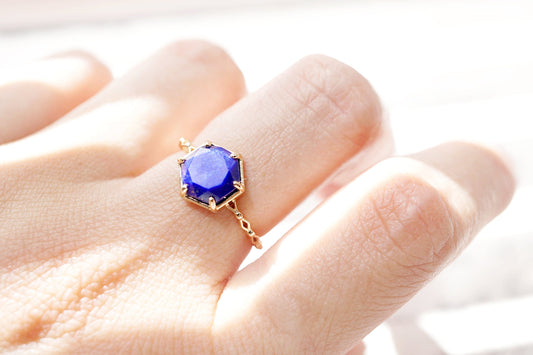 18K Gold Vermeil Hexagon Lapis Ring 18K Gold Vermeil Hexagon Lapis Ring