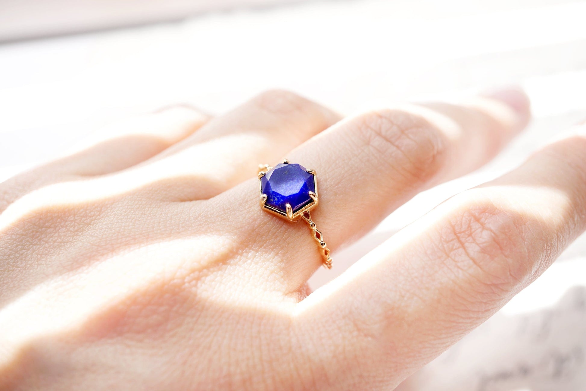 18K Gold Vermeil Hexagon Lapis Ring 18K Gold Vermeil Hexagon Lapis Ring