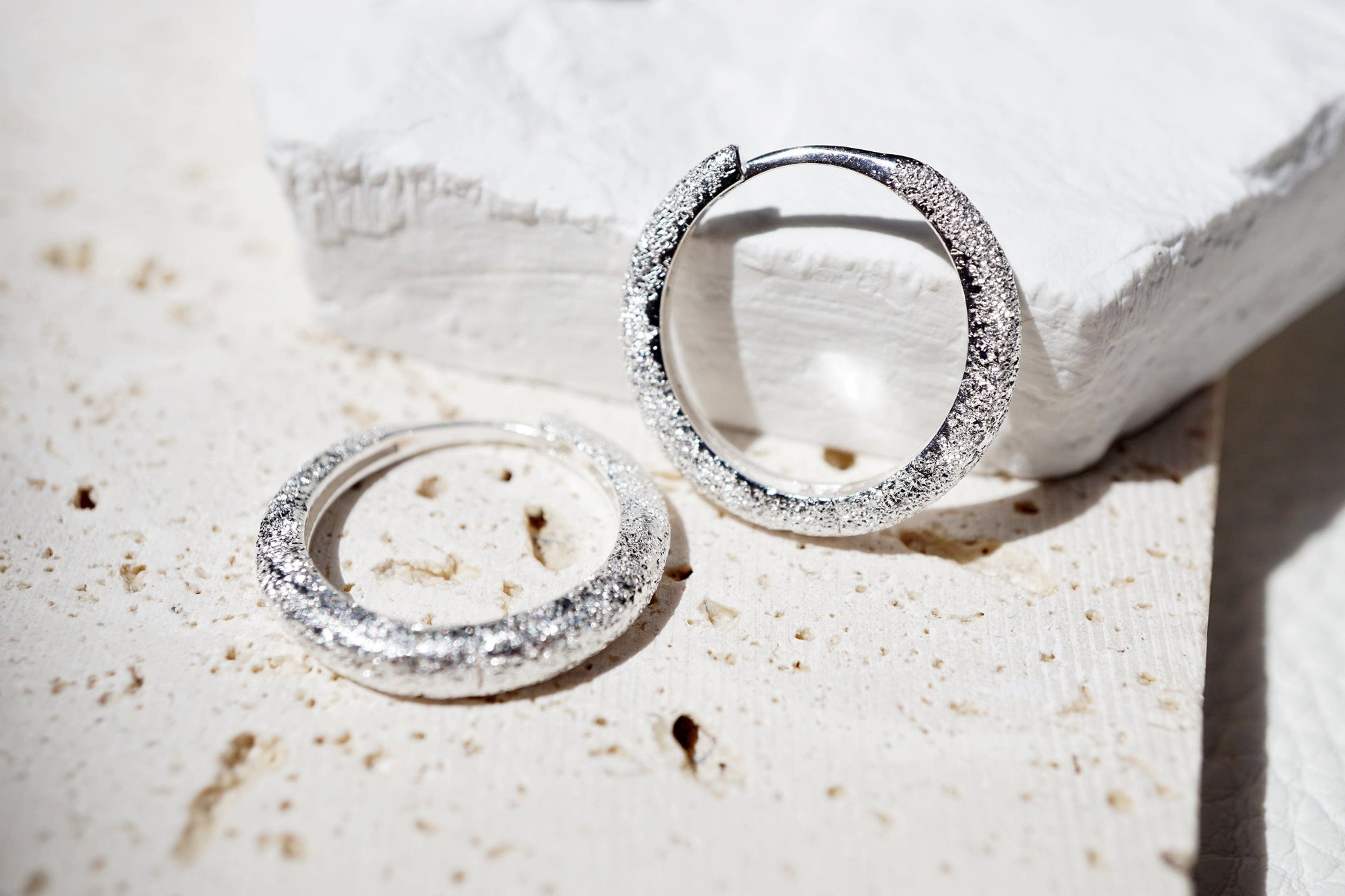 Sterling Silver Matte Celestial Hoop Elevate Your Style with Sterling Silver Matte Celestial Hoops - Modern, Textured, Glittering Earrings