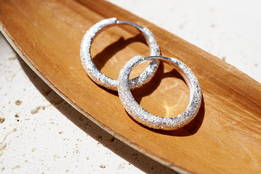 Sterling Silver Matte Celestial Hoop Elevate Your Style with Sterling Silver Matte Celestial Hoops - Modern, Textured, Glittering Earrings