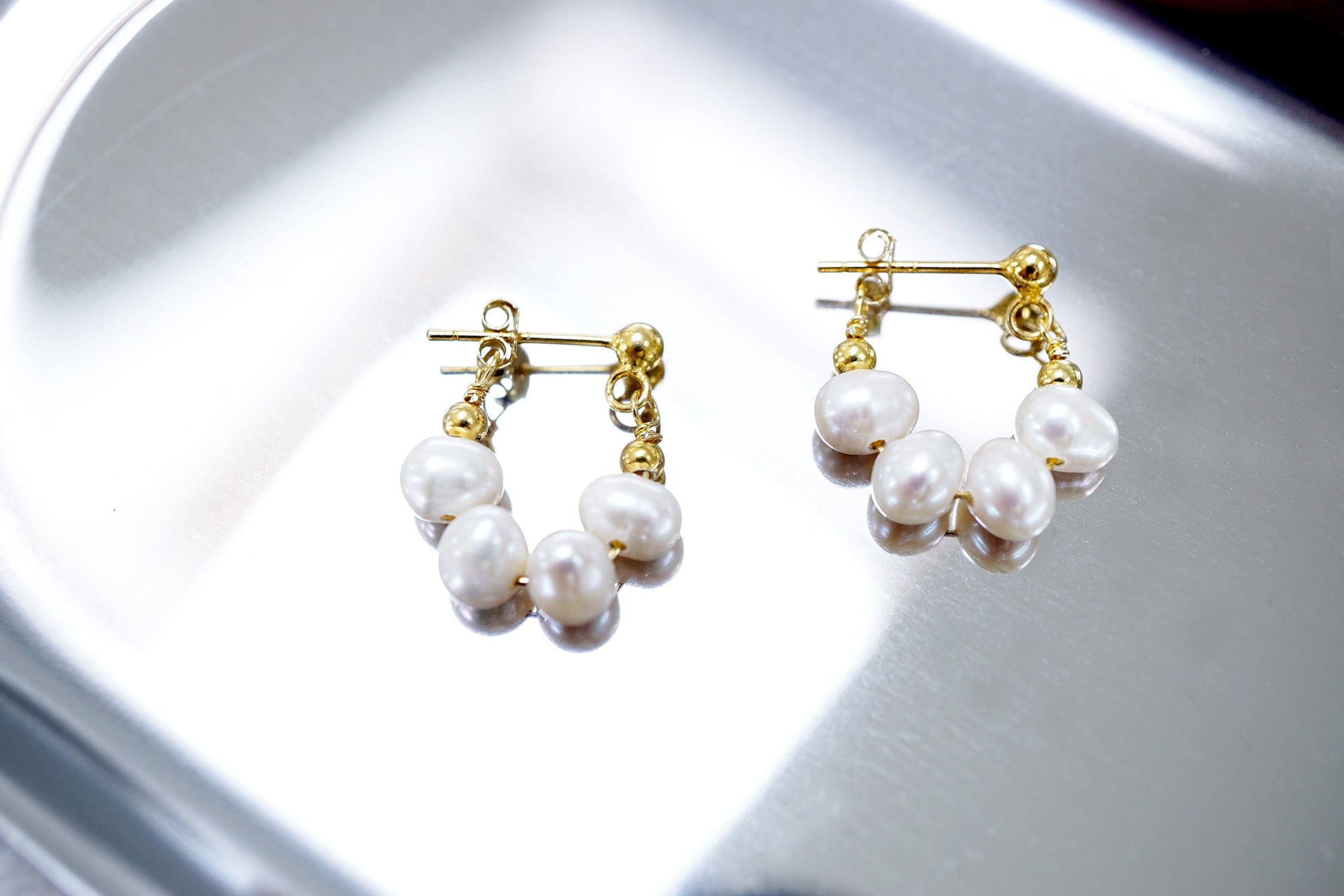 Mini Pearl Bead Hoop Earrings in 18K Gold Vermeil Mini Pearl Bead Hoop Earrings in 18K Gold Vermeil