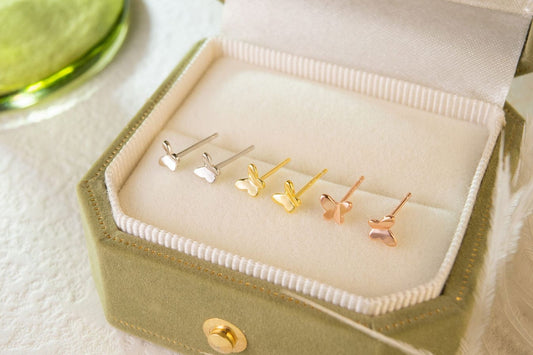 Gold and Silver Tiny Butterfly Stud Earrings Gold and Silver Tiny Butterfly Stud Earrings