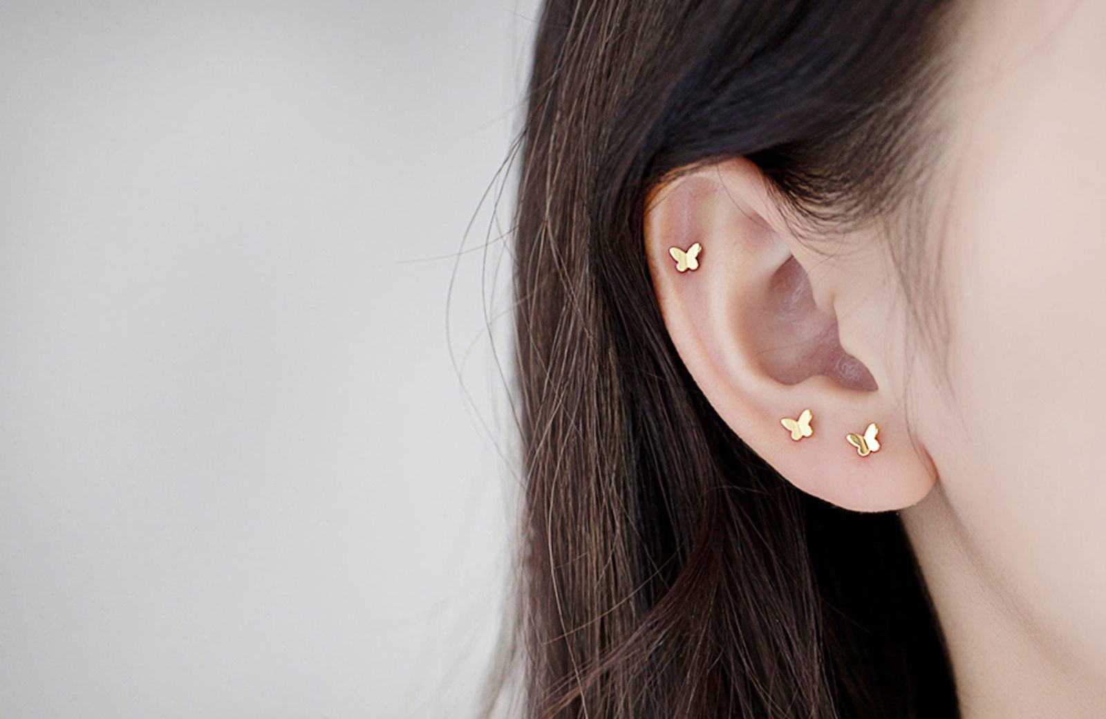 Gold and Silver Tiny Butterfly Stud Earrings - Audrey - -