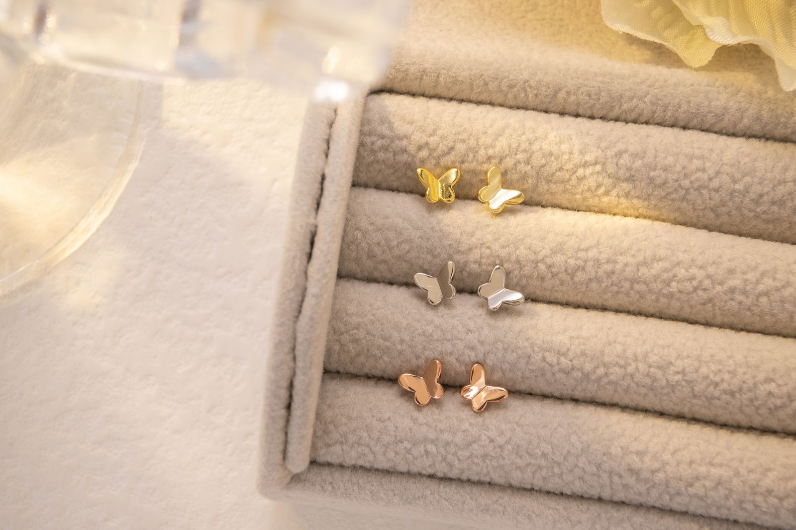 Gold and Silver Tiny Butterfly Stud Earrings - Audrey - -