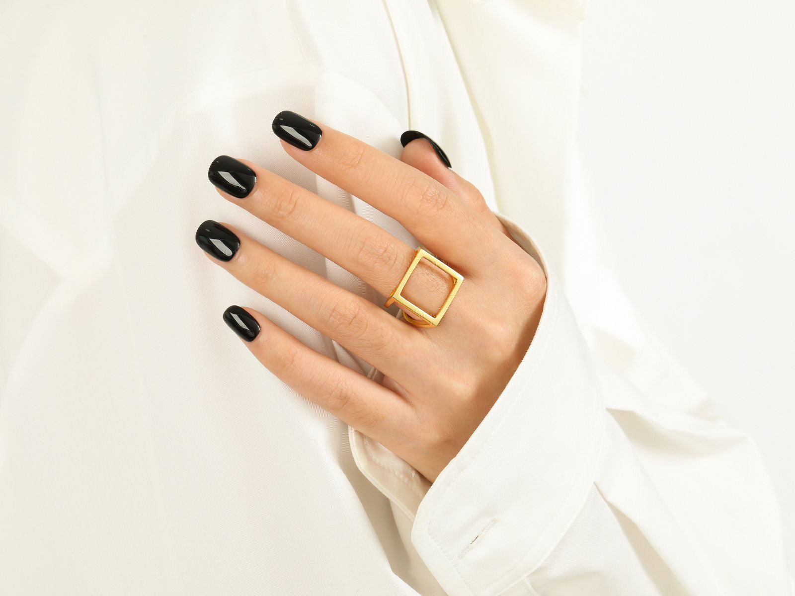 Gold and Silver Wide Square Ring - Audrey - -