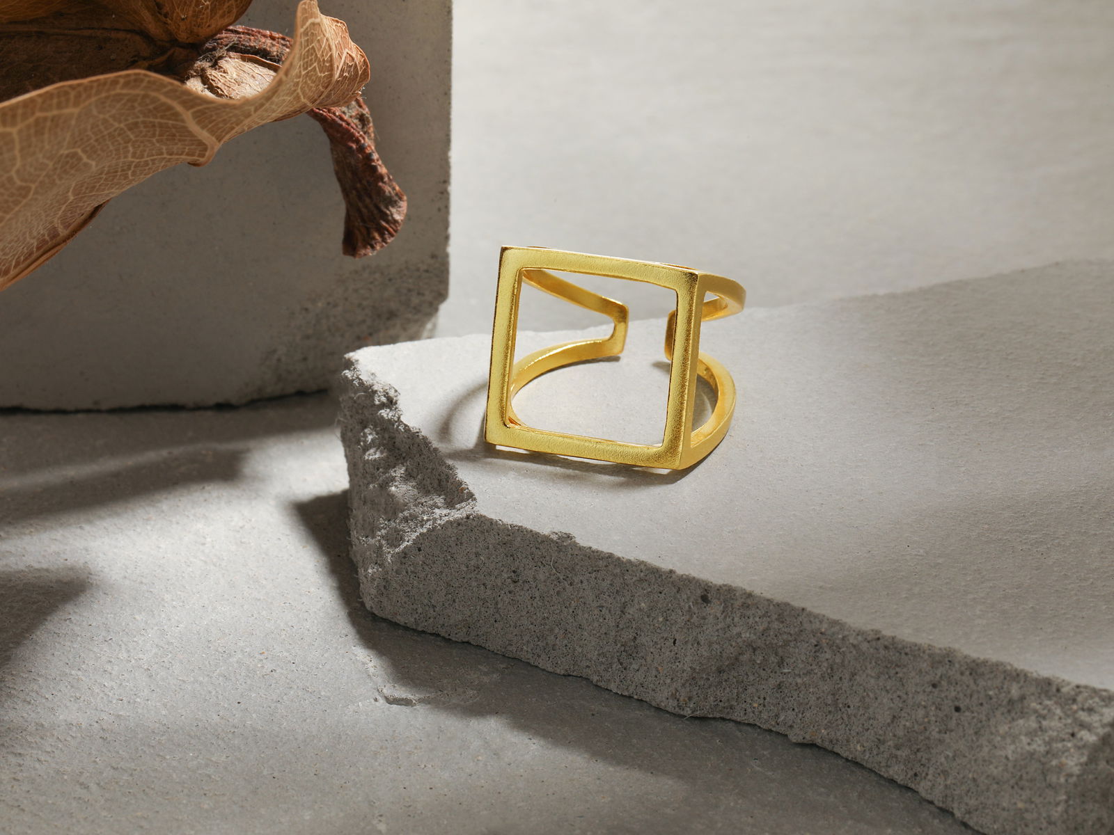 Gold and Silver Wide Square Ring - Audrey - -