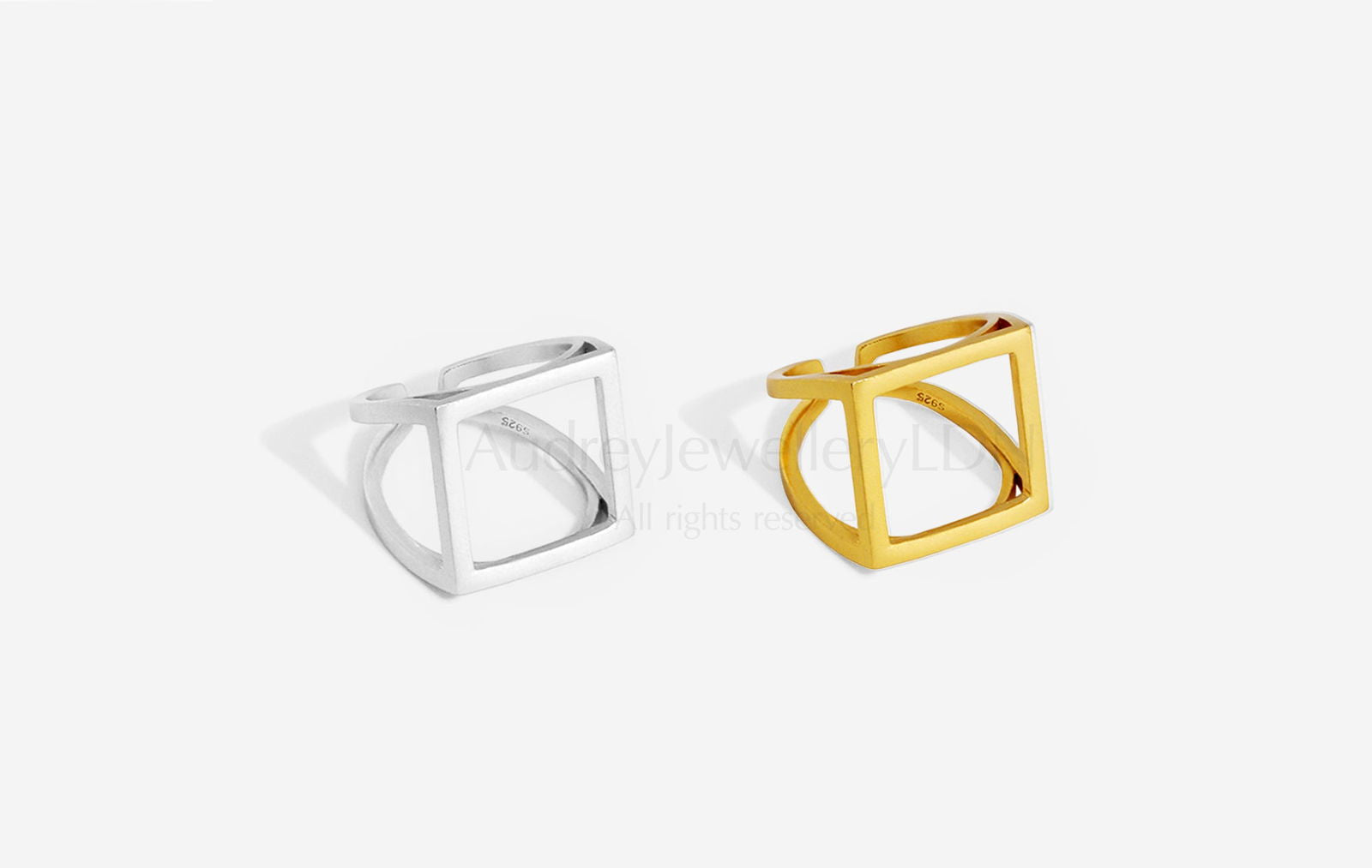 Gold and Silver Wide Square Ring - Audrey - -