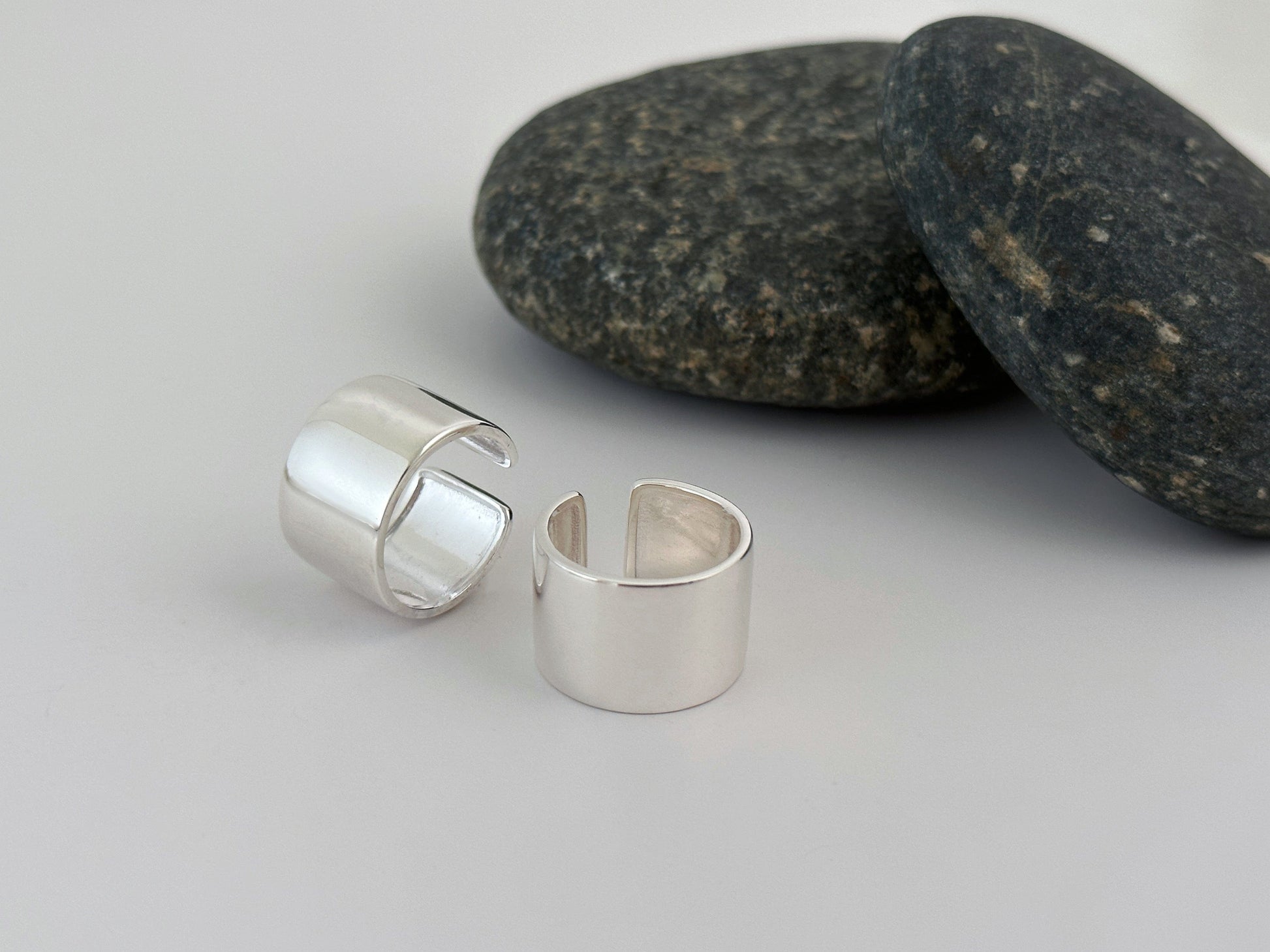 Sterling Silver Plain Chunky Wide Band Sterling Silver Chunky Wide Band: Smooth, Adjustable, Geometric Unisex Boho Ring