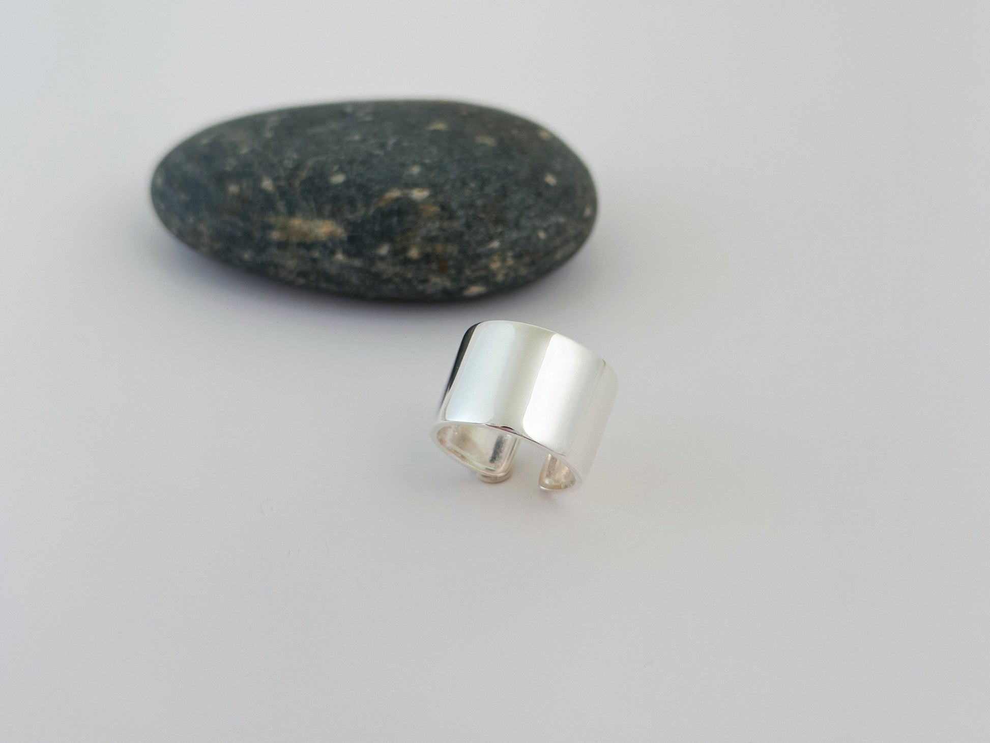 Sterling Silver Plain Chunky Wide Band Sterling Silver Chunky Wide Band: Smooth, Adjustable, Geometric Unisex Boho Ring