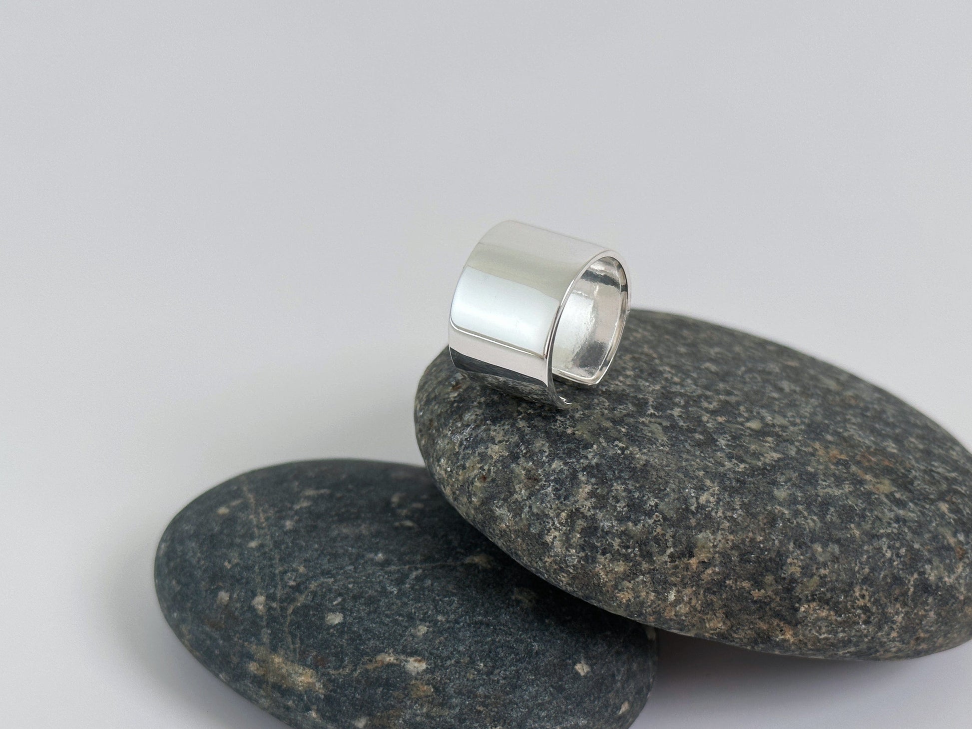 Sterling Silver Plain Chunky Wide Band Sterling Silver Chunky Wide Band: Smooth, Adjustable, Geometric Unisex Boho Ring