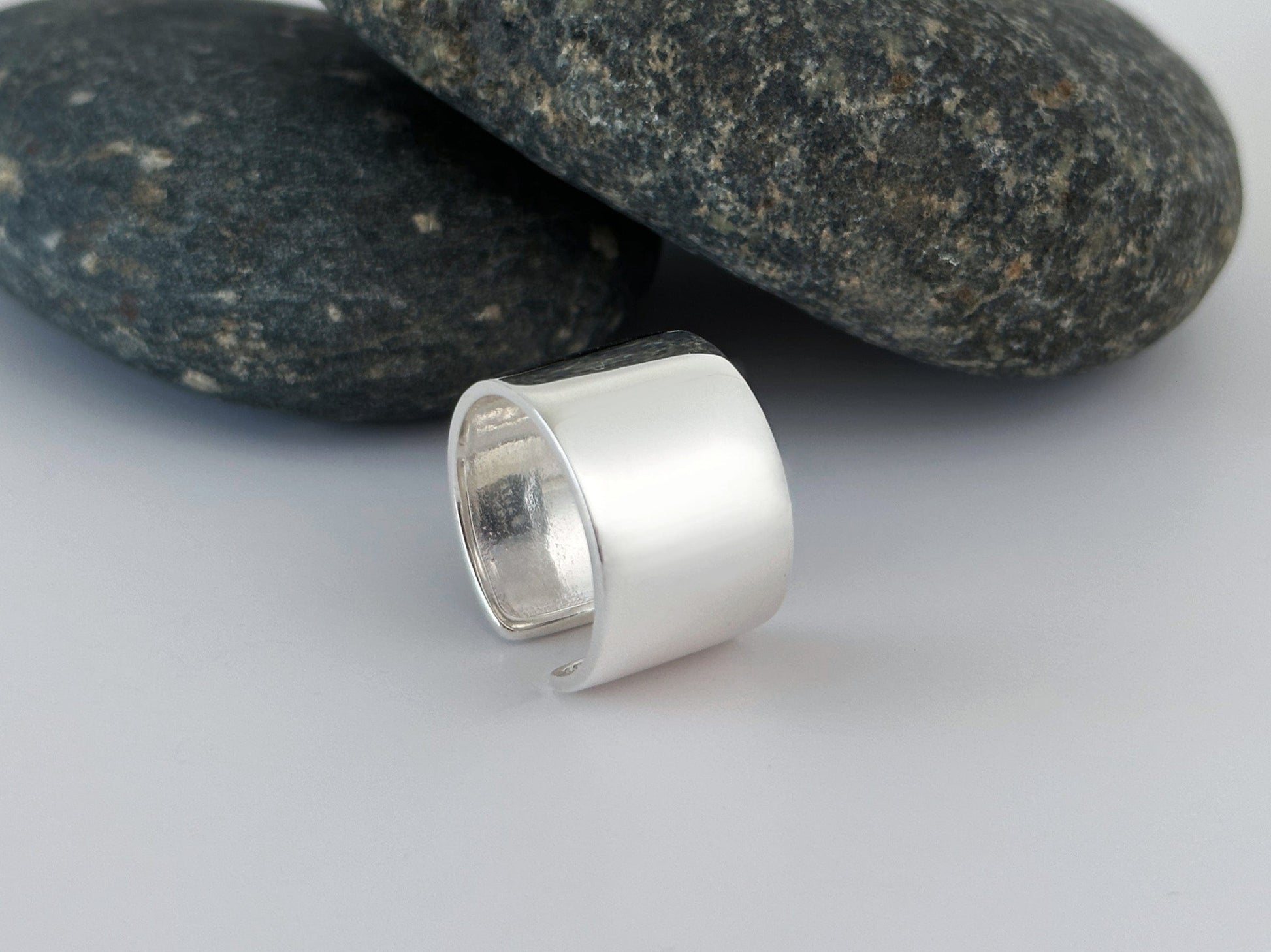 Sterling Silver Plain Chunky Wide Band Sterling Silver Chunky Wide Band: Smooth, Adjustable, Geometric Unisex Boho Ring
